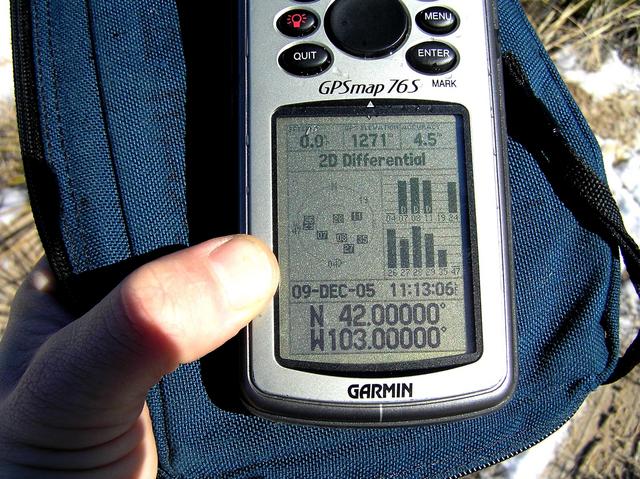 GPS reading at the confluence.