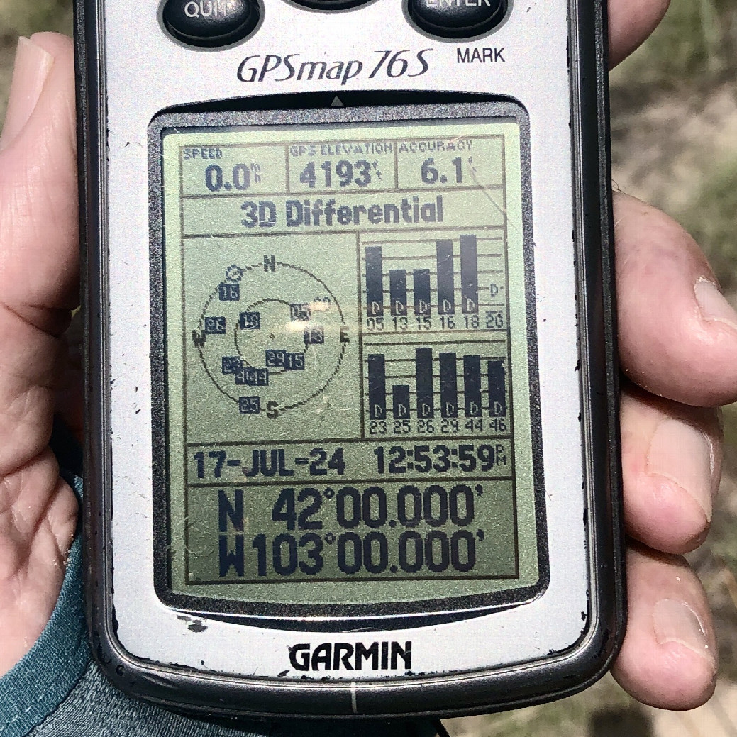 GPS: 6.1’ accuracy, 4,193’ elevation at 42°N 103°W.