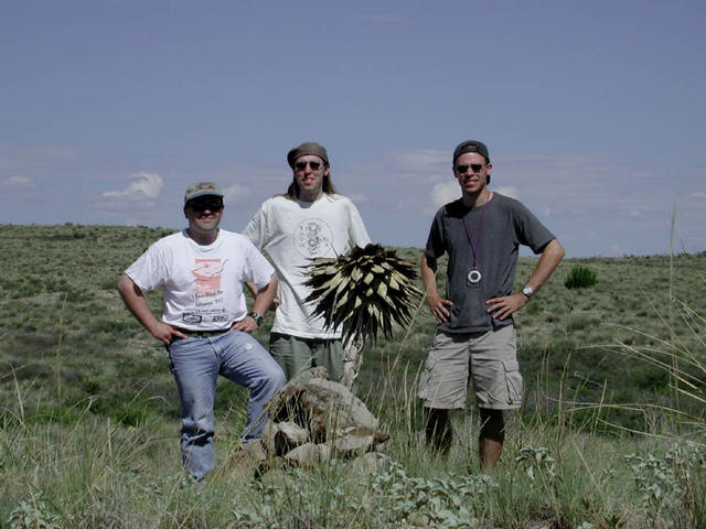 Us, by the constructed monument, (l-r) Nathan, Ben and Jonathan