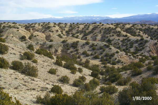 View to the east.  Sangre De Cristo Mountains in the distance.