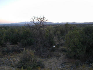 #1: View North past confluence (white placard) to San Juan Mtns, Colorado