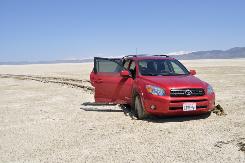 My SUV, stuck in the mud about 1 mile from the confluence point