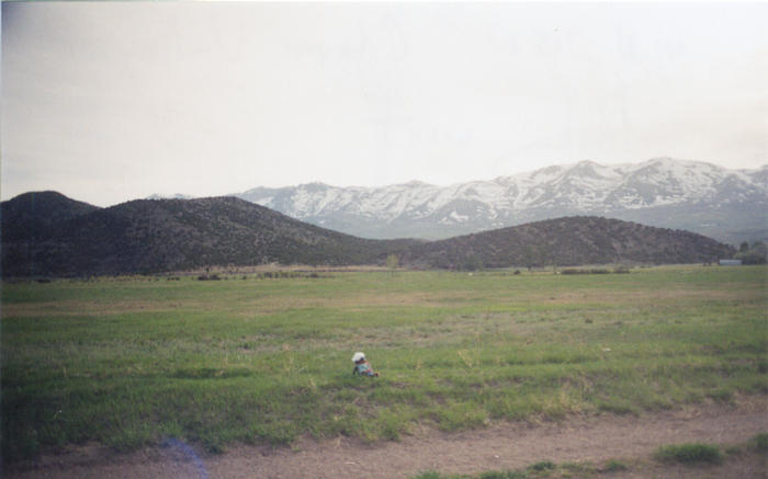 Looking west at the East Humboldt Range.  Snow-capped Greys Peak in the distance, Signal Hill closer in.