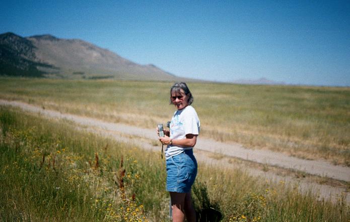 View north with Jan holding the GPSR at the spot.