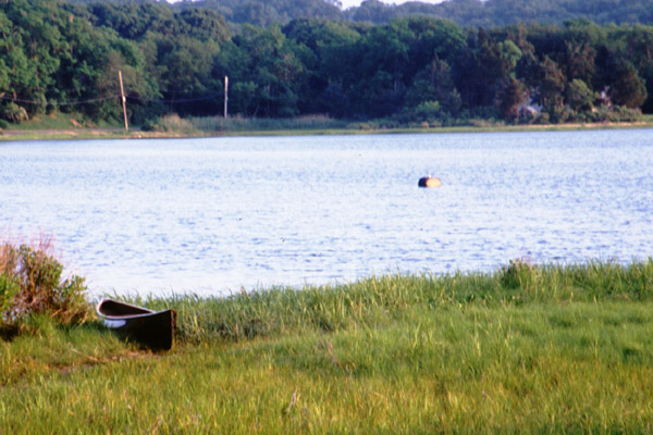 My canoe at the put-in.  I'm at the far eastern end of a busy harbor.