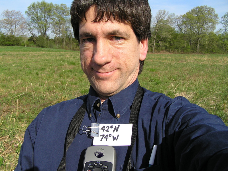 Joseph Kerski at the confluence of 42 North 74 West, his first in New York.