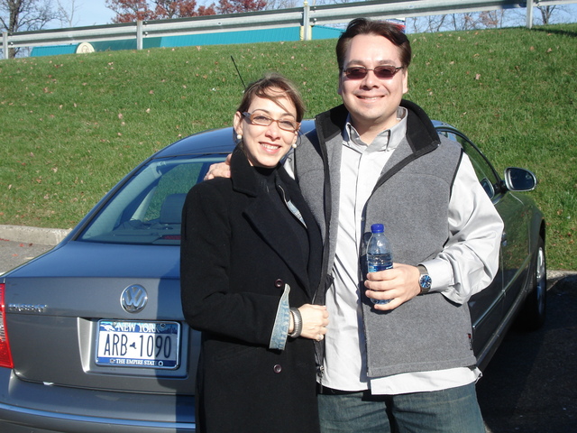 Stella and Eduard at a stop for lunch