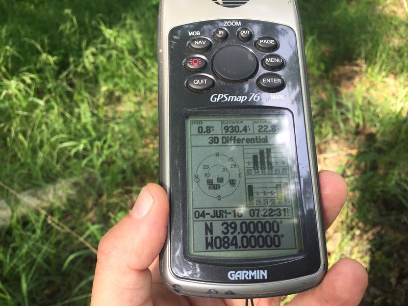 GPS reading at the confluence point.