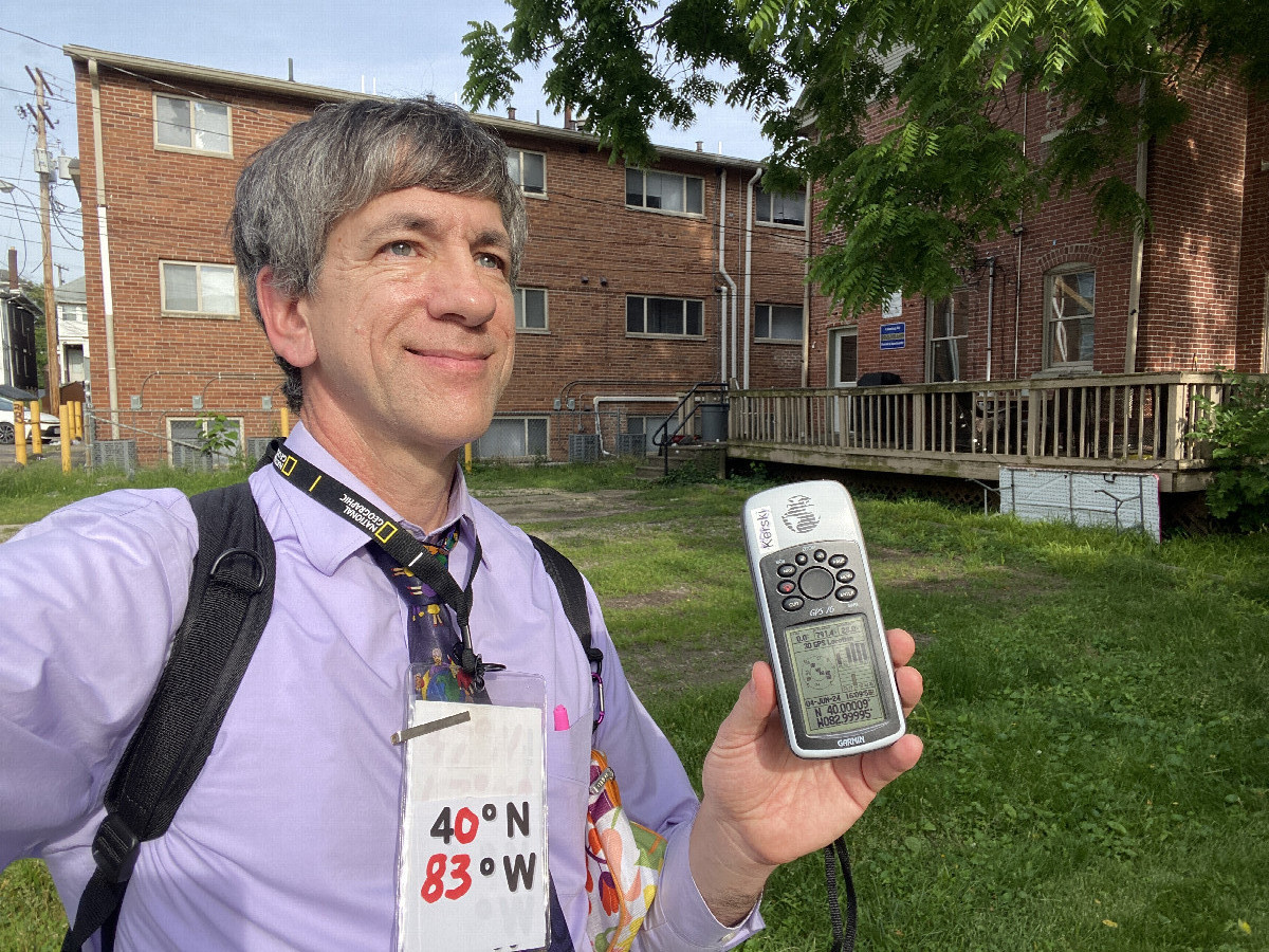 Joseph Kerski at the confluence point. 