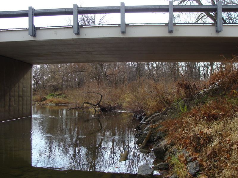 Looking south under the circa 2005 bridge over Riley Creek.