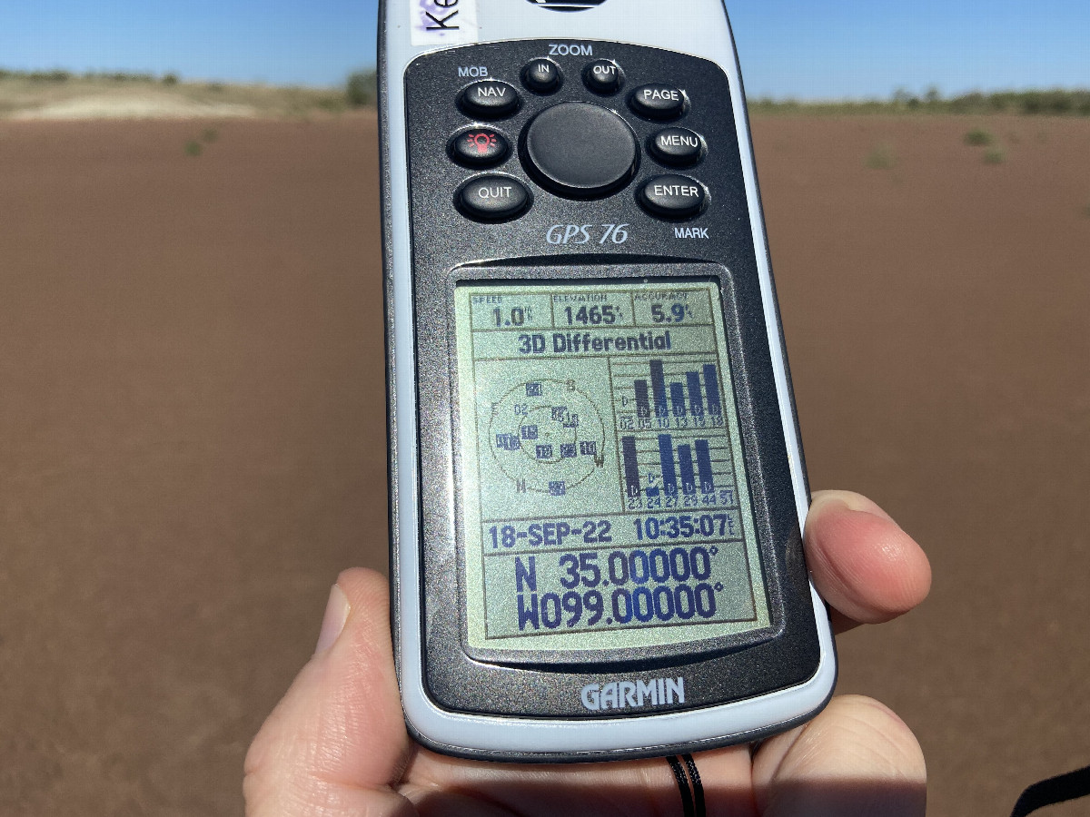 GPS reading at the confluence.