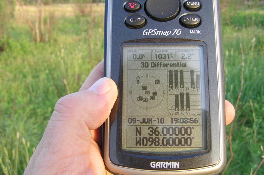 GPS reading at the confluence point.