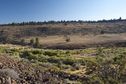 #4: View South (across a creek, to a rocky ridge that forms the border with Nevada (left) and California (right))