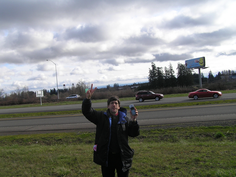 Joseph Kerski at the confluence of 45 North 123 West, looking east.