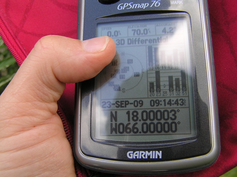 GPS reading at the confluence.  Success!