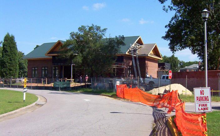 A new dining hall under construction just north of the confluence.