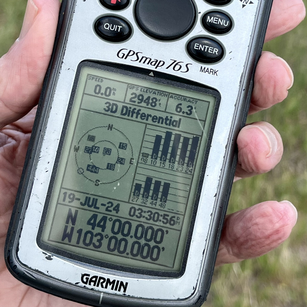 GPS: 6.3’ accuracy, 2,948’ elevation at 44°N 103°W.