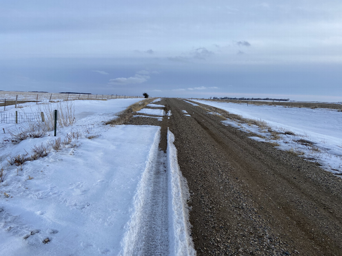 Closest road to the confluence point, looking south.