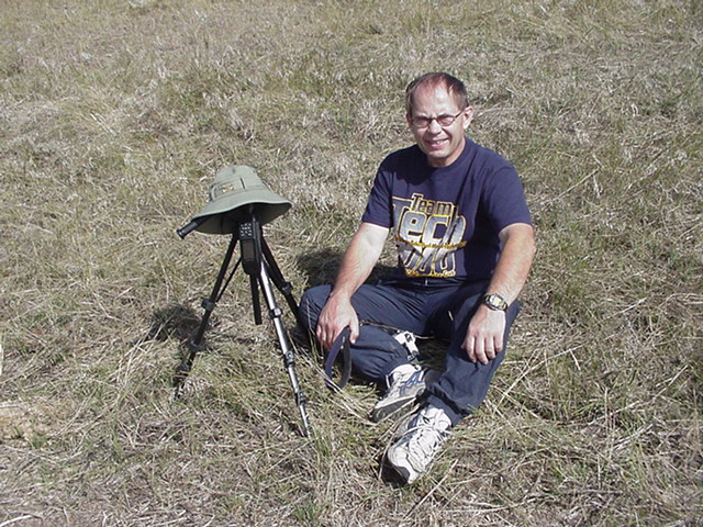 Larry Simonson, the brains of the outfit, resting at the site.