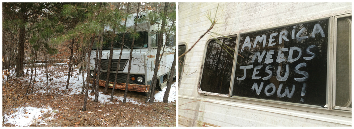 35N 89W lies just past the barbwire beyond this abandoned vehicle.