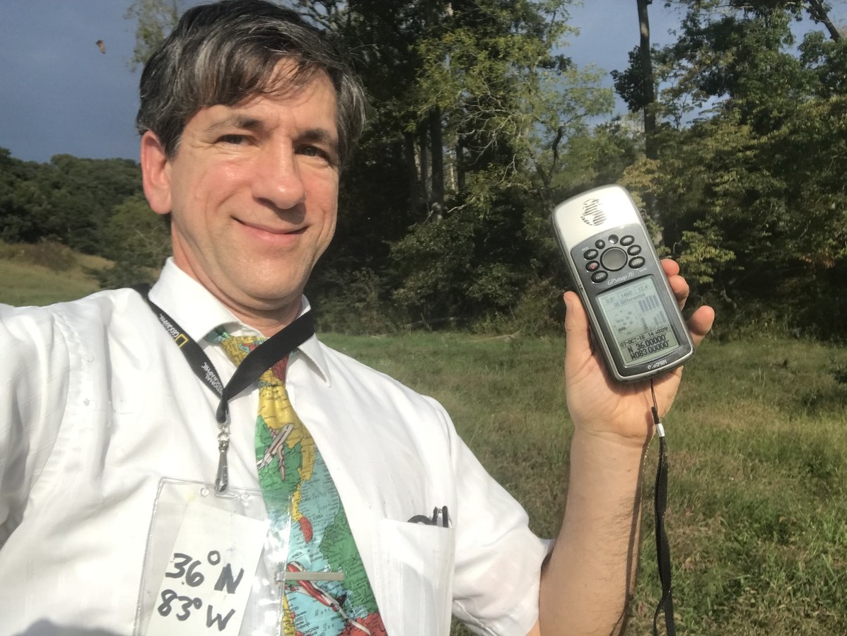 Joseph Kerski at the confluence point. 