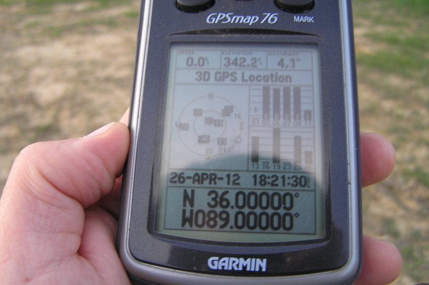 GPS reading at the confluence point.