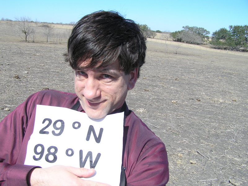 Joseph Kerski at the confluence of 29 North 98 West.