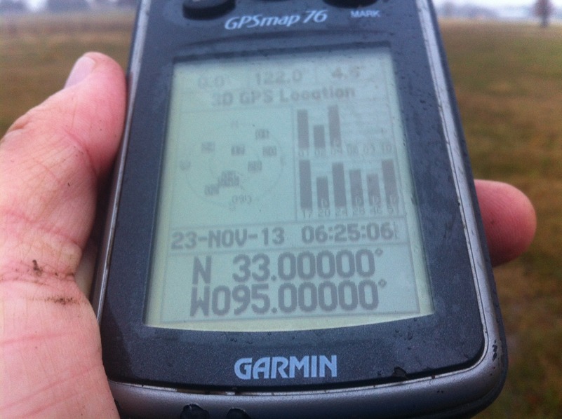 GPS reading at the confluence point.