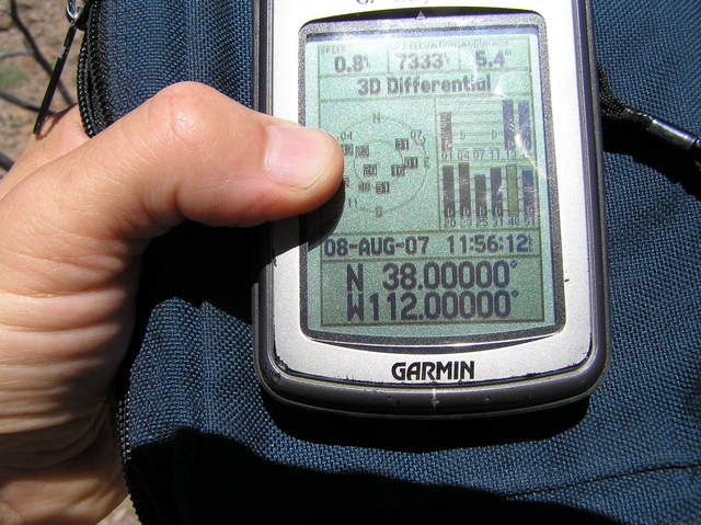 GPS reading at the confluence.