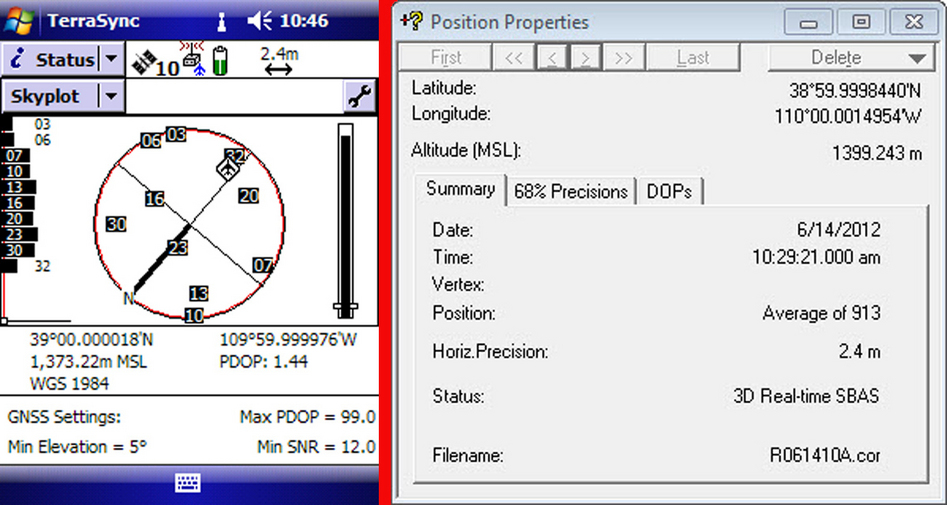 Raw TerraSync data on the left and post processed position on the right.