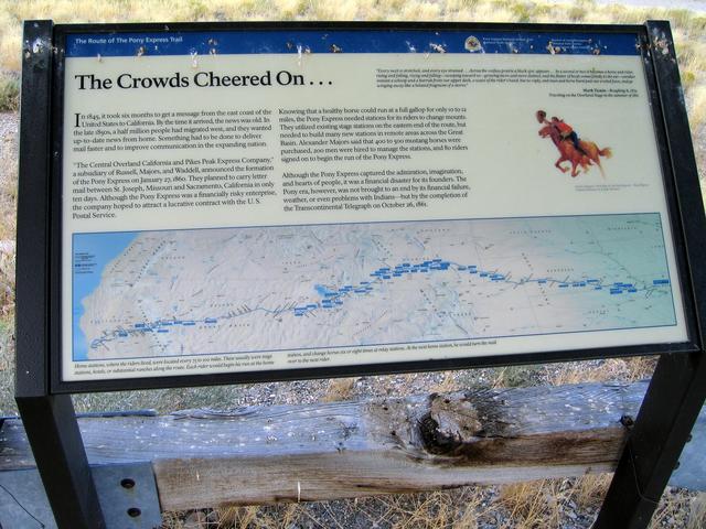 Close-up of sign at one of the Pony Express Monuments