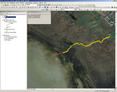 #6: GPS track toward the confluence (yellow dot at left).  Looks like I only had 283 meters to go in order to reach dry ground, then 1 km to confluence.