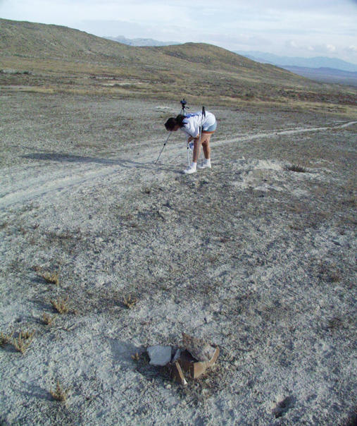 the Vogels' rock cairn and Aimee and the tripod at our location of the DCP