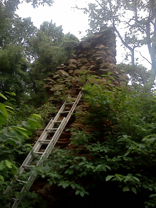 The old homestead from the east side.  Someone left a nice ladder against it.