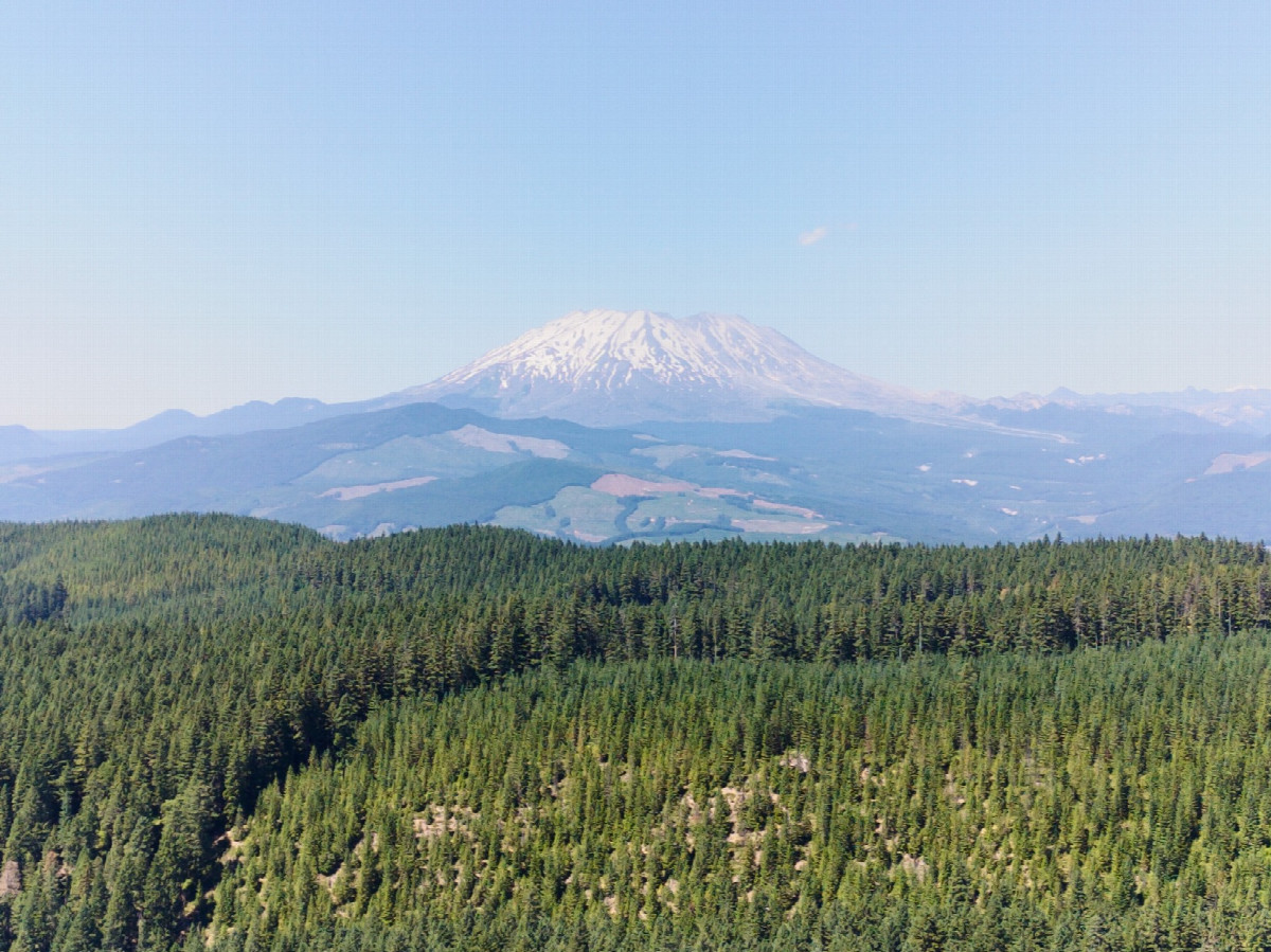 A close-up view to the Northwest of Mount Saint Helens, from 120m above the point