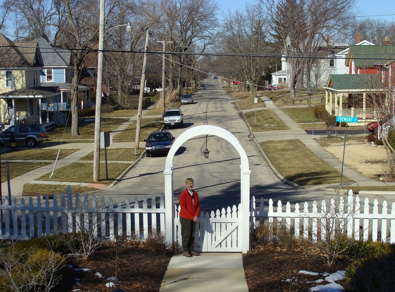 Reenacting a scene from the movie <b>Groundhog Day</b> in (somewhat) nearby Woodstock IL