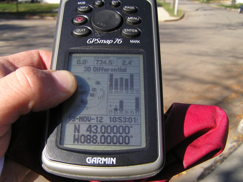 GPS reading at the confluence site.