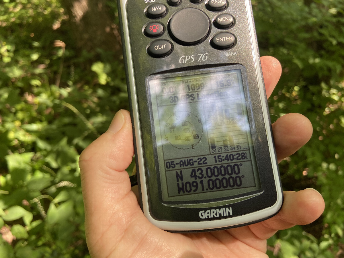 GPS reading at the confluence point. 