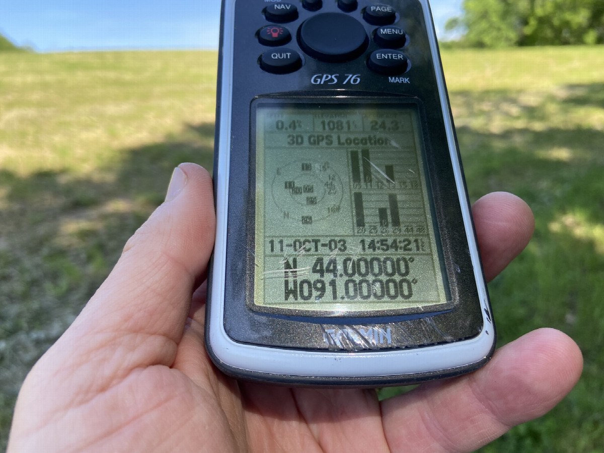 The GPS reading at the confluence point.