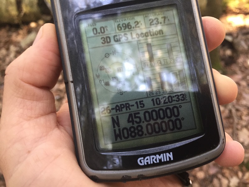 GPS reading at the confluence point.