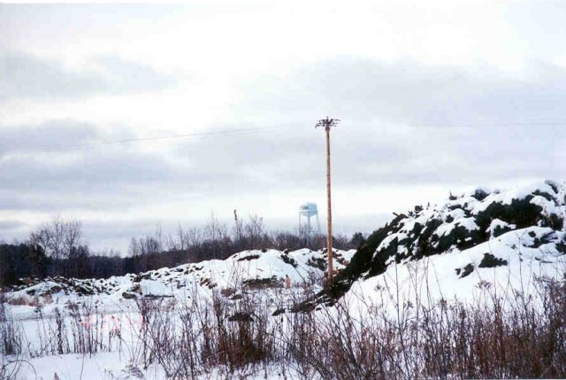 Mattoon water tower, visible from the road.