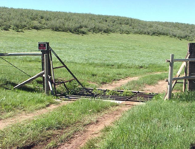 Our first "No Trespassing" sign, blocking our intended route