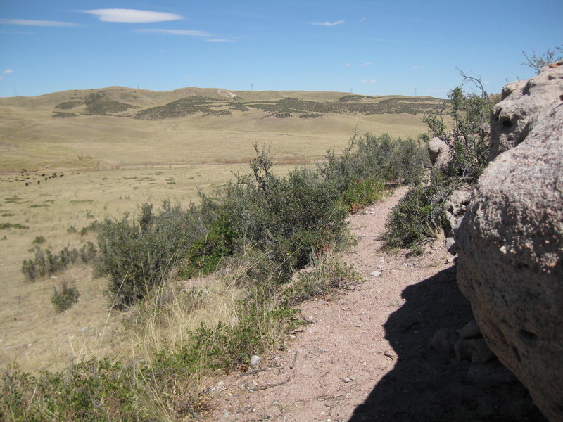 View of the confluence below the rocky outcropping looking northeast