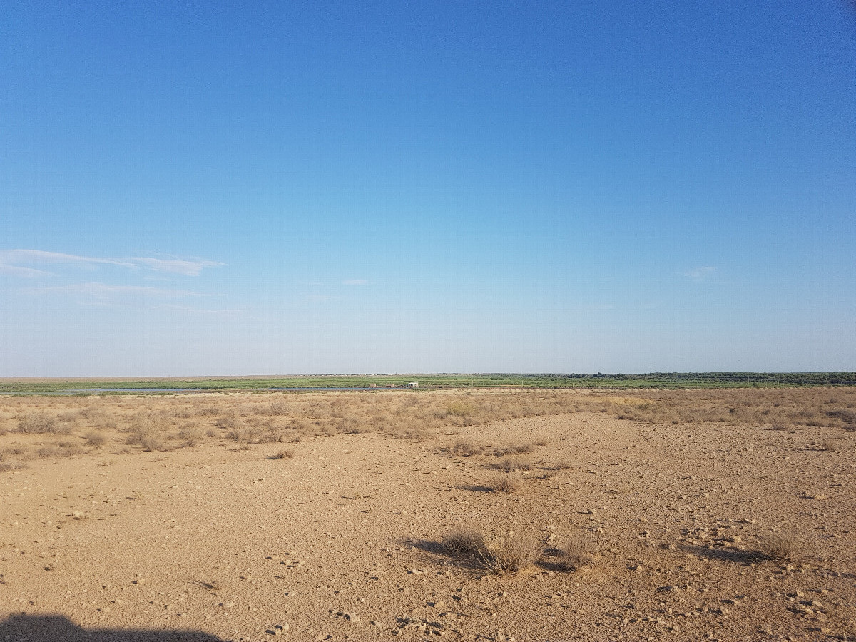 South-East: confluence, irrigation channel and Chash-Kala at the horizon