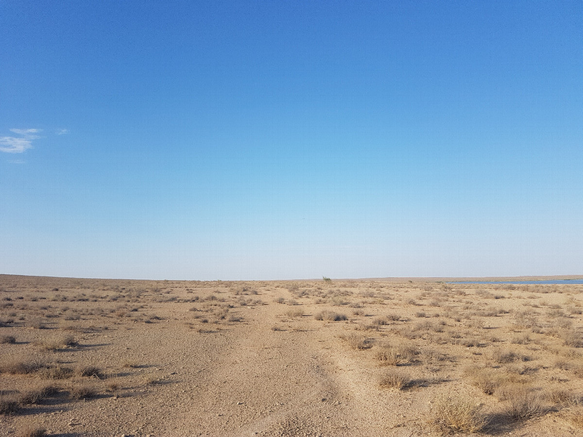 North-East: irrigation lake, dry riverbanks, road at the horizon