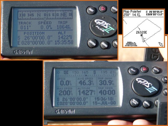 Both GPS'es confirming confluence point ground zero! Track log showing approach to Confluence.